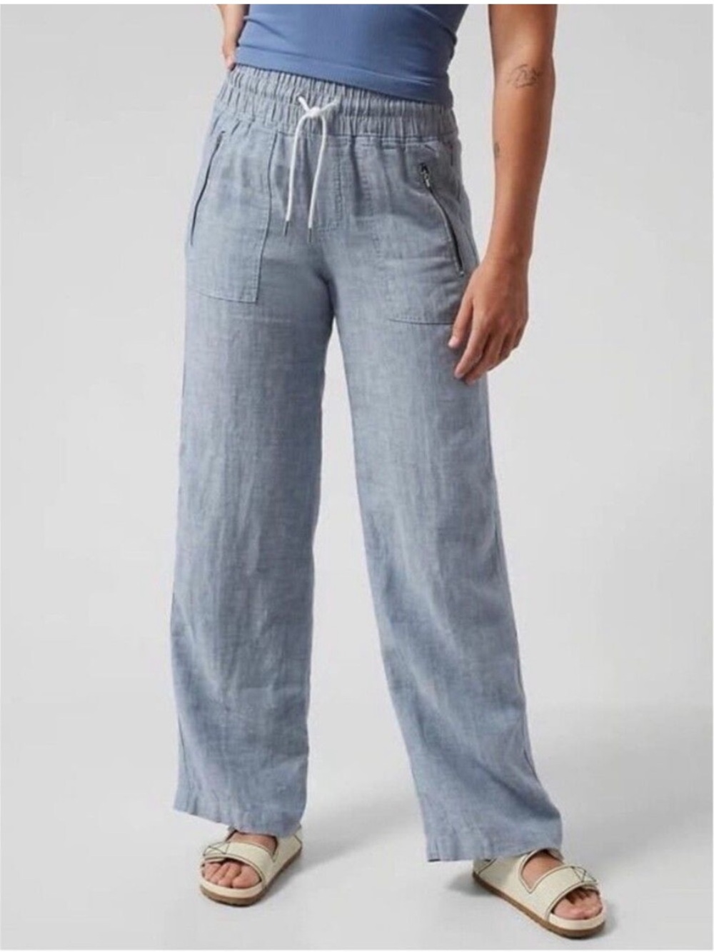 Athleta Cabo Linen Wide Leg Pants - Dusty Blue